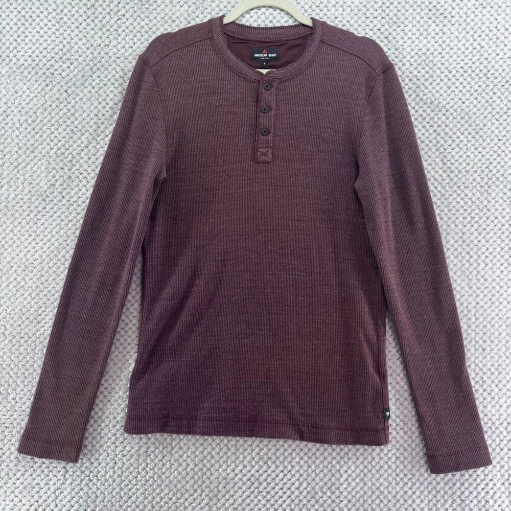 American Giant Thermal Henley Sweater Mens S Burgundy Rib Knit Top Crew Neck USA